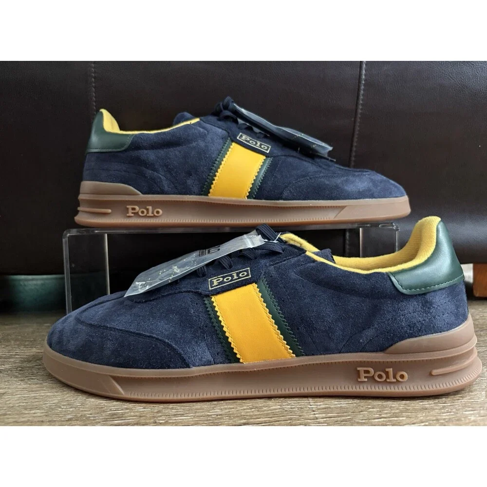 Polo Ralph Lauren Heritage Aera Suede Shoes Navy Yellow Forest Men’s Sz 14
